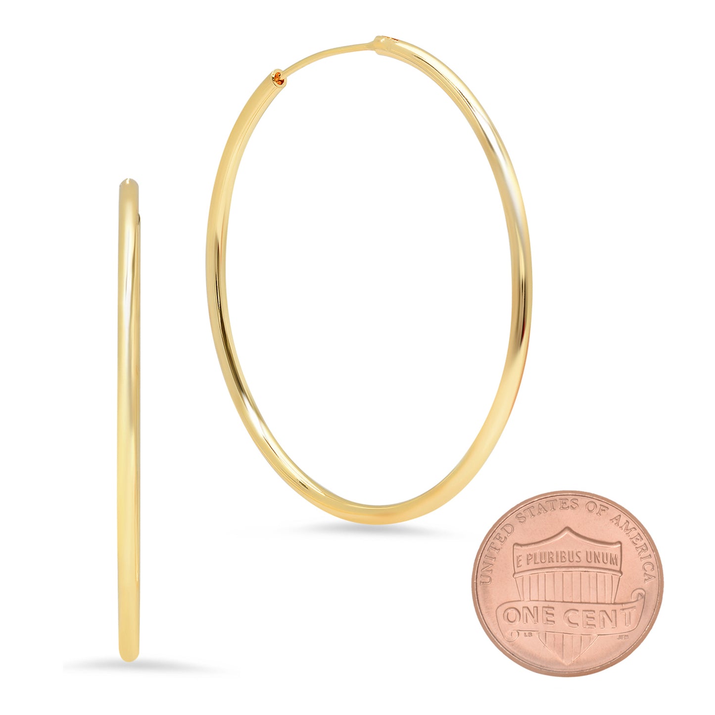 2mm Gold Plated Continuous Endless Hoop Earrings