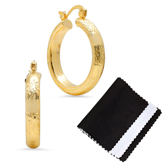 5.3mm Gold Plated Medium Hoop Cut Finish Earrings