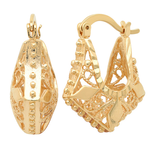 Filigree 0.25 mils (6 microns) 14k Yellow Gold Plated Filigree Earrings (SKU: GL-ER1019)