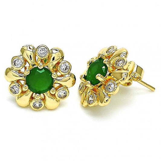 16.3mm 14k Yellow Gold Plated Emerald Green Opal Flower Stud Earrings, 16.3mm