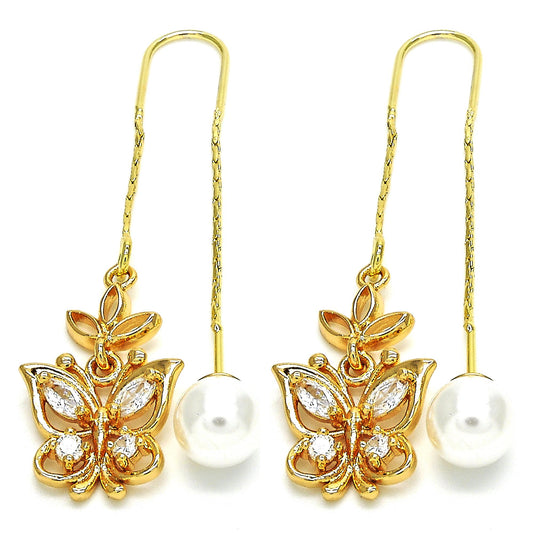 Polished 14k Yellow Gold Plated Clear Cubic Zirconia Threader Earrings