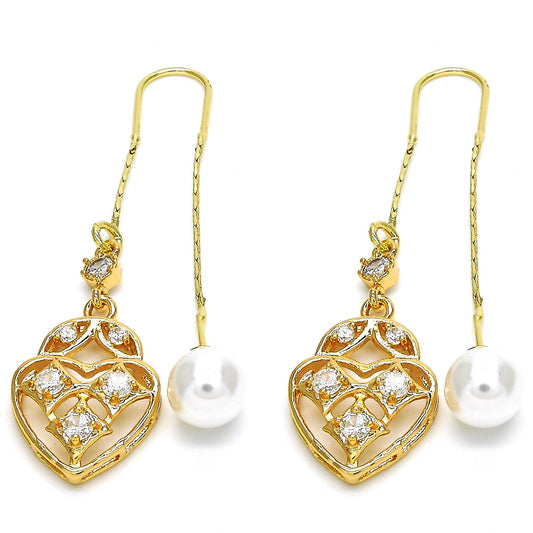 Polished 14k Yellow Gold Plated Clear Cubic Zirconia Threader Earrings