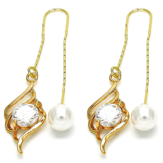 Polished 14k Yellow Gold Plated Clear Cubic Zirconia Threader Earrings