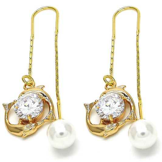 Polished 14k Yellow Gold Plated Clear Cubic Zirconia Threader Earrings