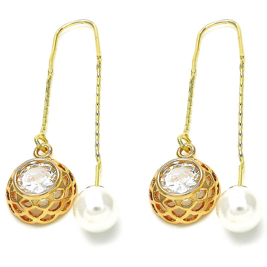 Polished 14k Yellow Gold Plated Clear Cubic Zirconia Threader Earrings