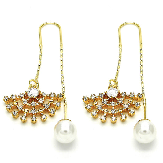 Polished 14k Yellow Gold Plated Clear Cubic Zirconia Threader Earrings