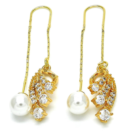 Polished 14k Yellow Gold Plated Clear Cubic Zirconia Threader Earrings