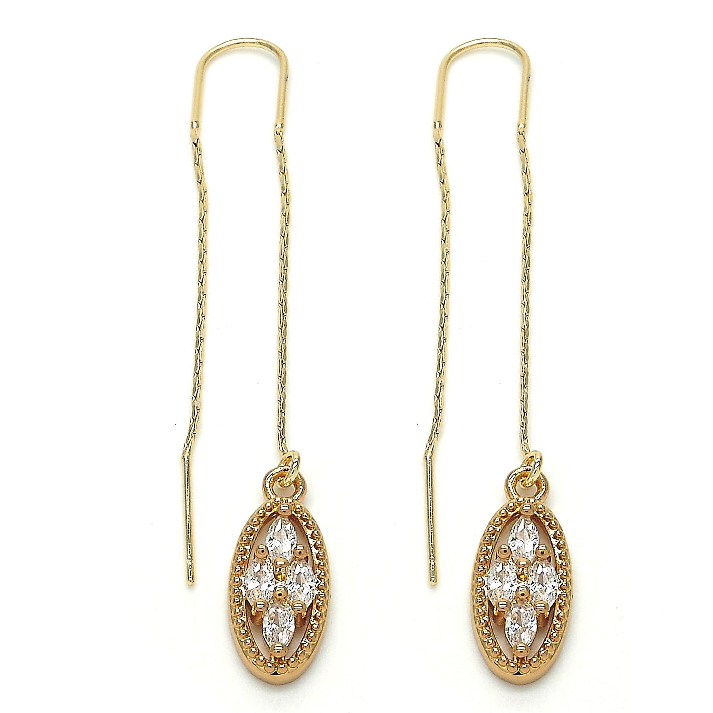 Polished 14k Yellow Gold Plated Clear Cubic Zirconia Threader Earrings (SKU: GL-ER1048)