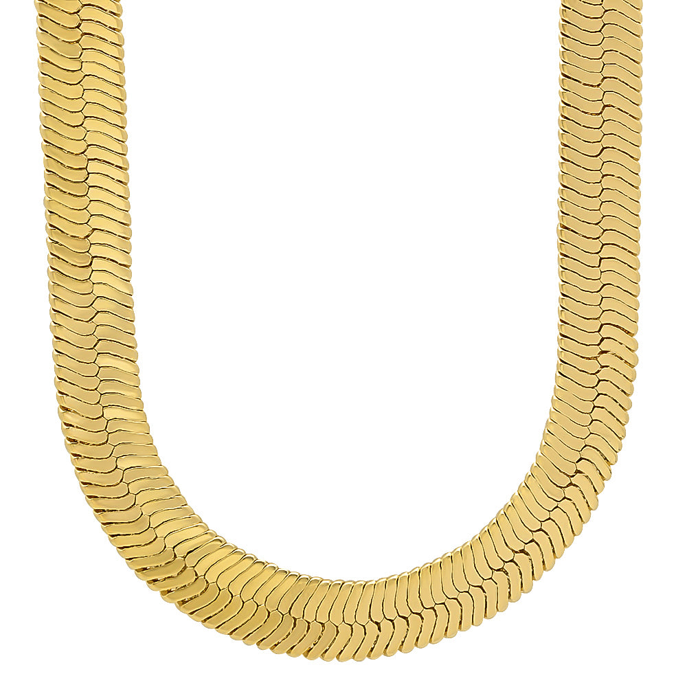 10.8mm 14k Yellow Gold Plated Flat Herringbone Chain Necklace