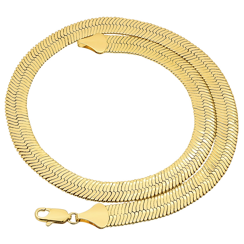 10.8mm 14k Yellow Gold Plated Flat Herringbone Chain Necklace