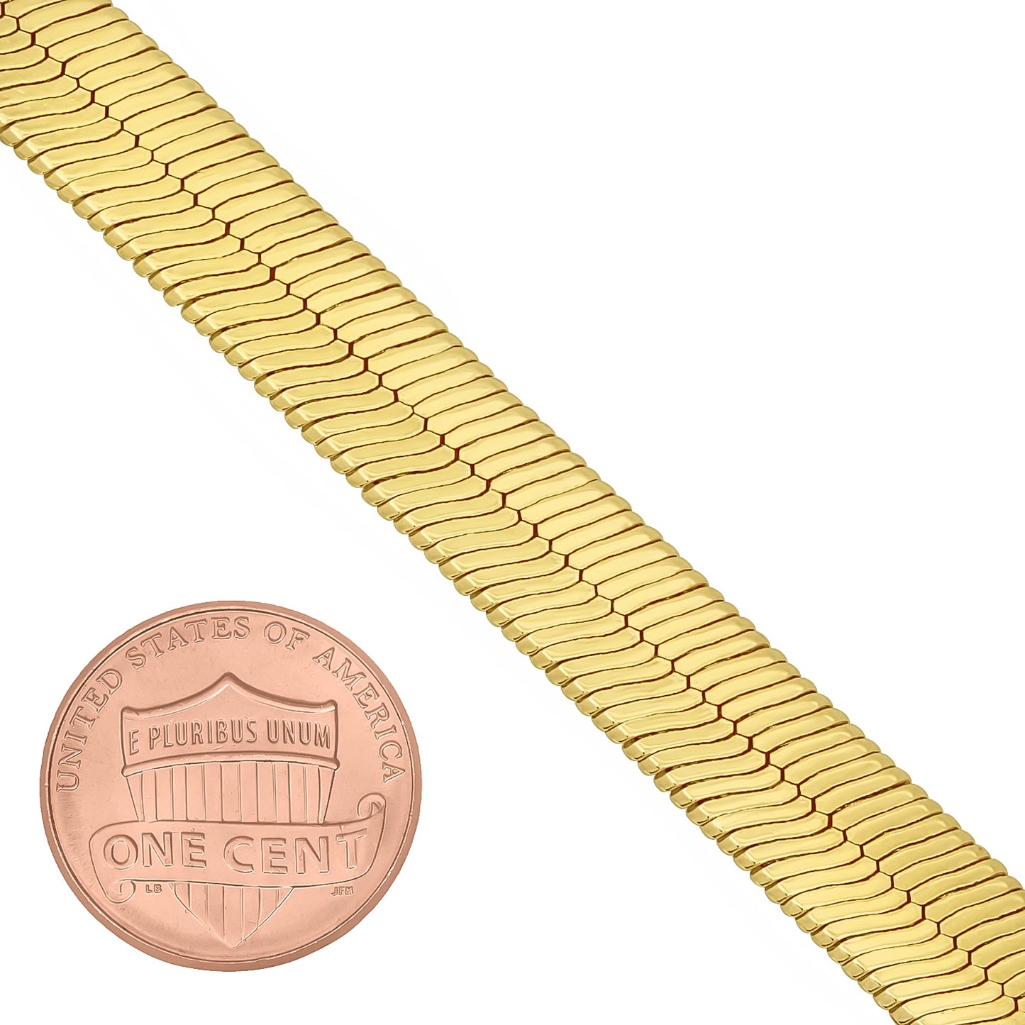 10.8mm 14k Yellow Gold Plated Flat Herringbone Chain Necklace