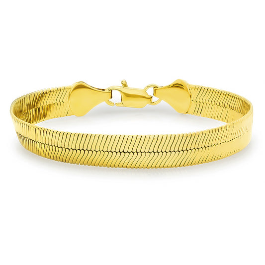 10.8mm 14k Yellow Gold Plated Flat Herringbone Chain Bracelet