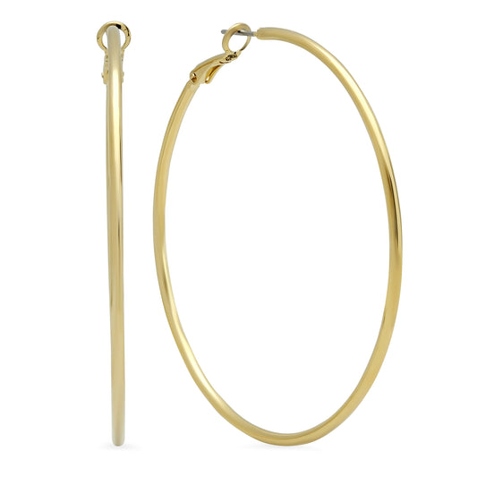 Gold Plated 6.5 cm Smooth Round Hoop Earrings