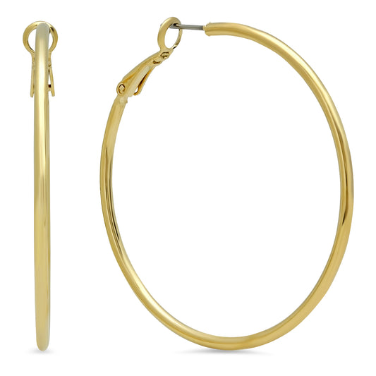 Gold Plated 50mm Smooth Round Hoop Earrings