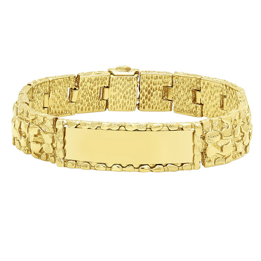 Thick 15mm 14k Gold Plated Large Nugget Textured ID Link Bracelet