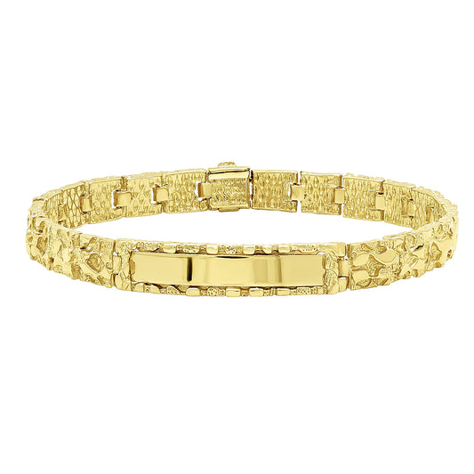 8mm 14k Yellow Gold Plated Chunky Nugget Textured ID Link Bracelet