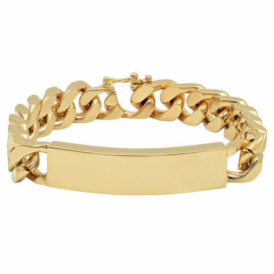 10mm 14k Yellow Gold Plated Beveled Curb Engravable ID Bracelet