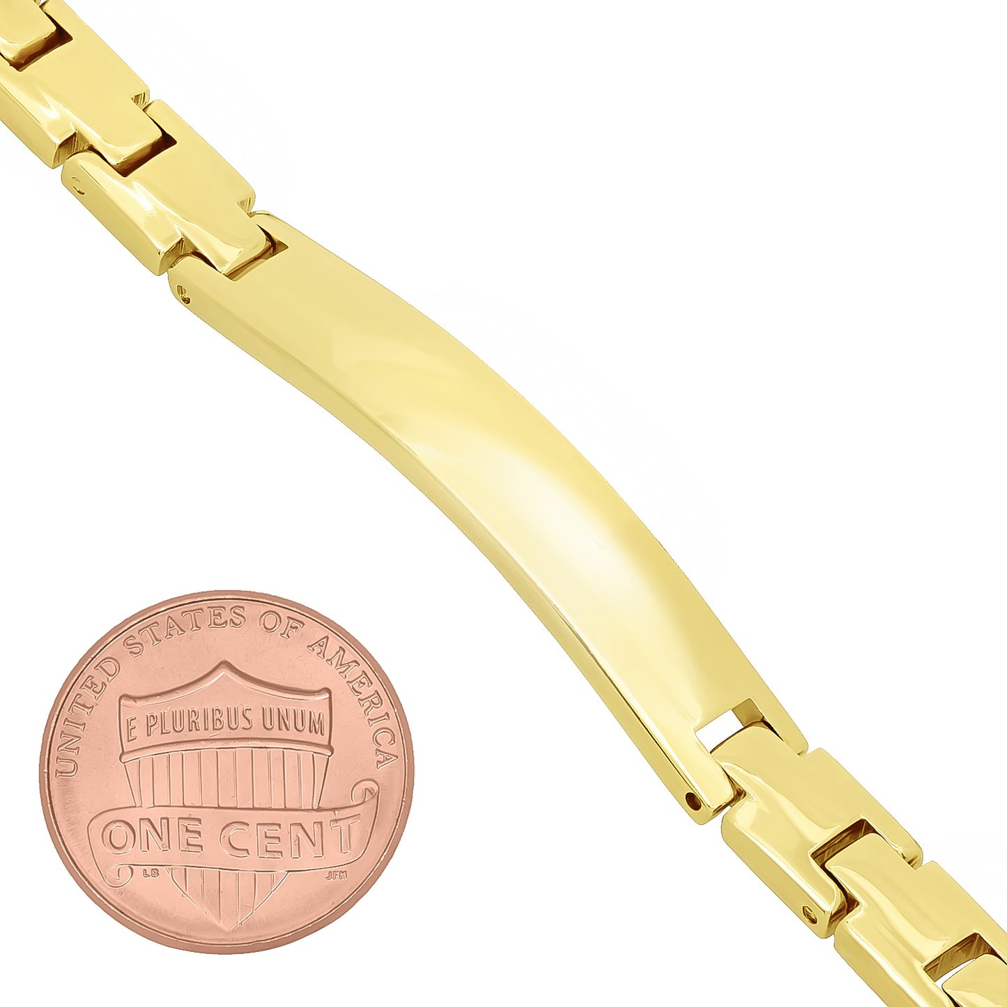 7mm Smooth 14k Yellow Gold Plated Engravable ID Solid Link Bracelet + Jewelry Polishing Cloth (SKU: GL-ID7)