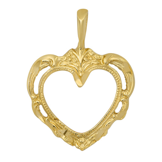 14K Gold Heavy Plated Intricate Filigree Open Heart Shaped Pendant + Chain Necklace Choose Style (Box, Figaro, or Curb) Set