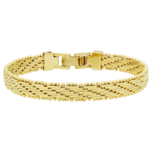 7mm 14k Gold Plated Bracelet of Bar Links In Diagonal Pattern