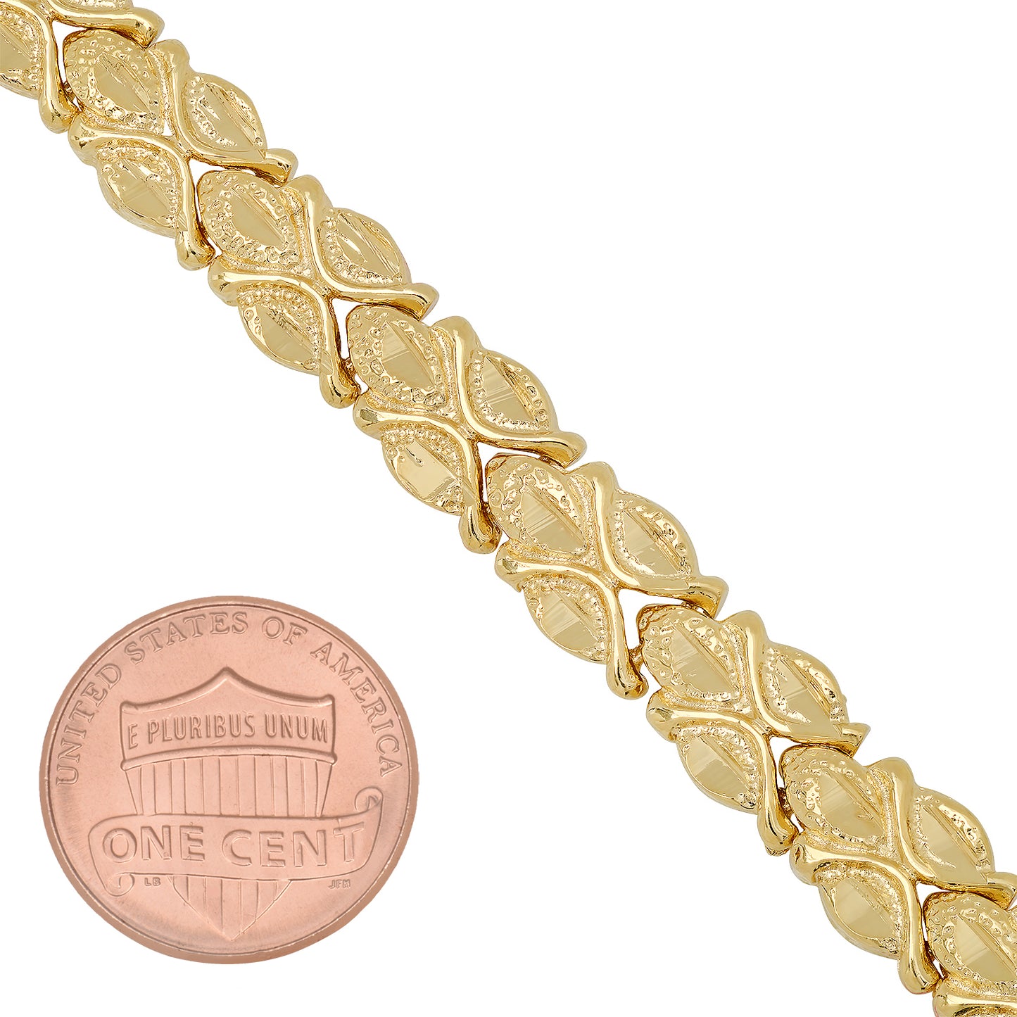 8.5mm Gold Plated Clover Style Link Bracelet + Jewelry Polishing Cloth (SKU: GL-LB116)