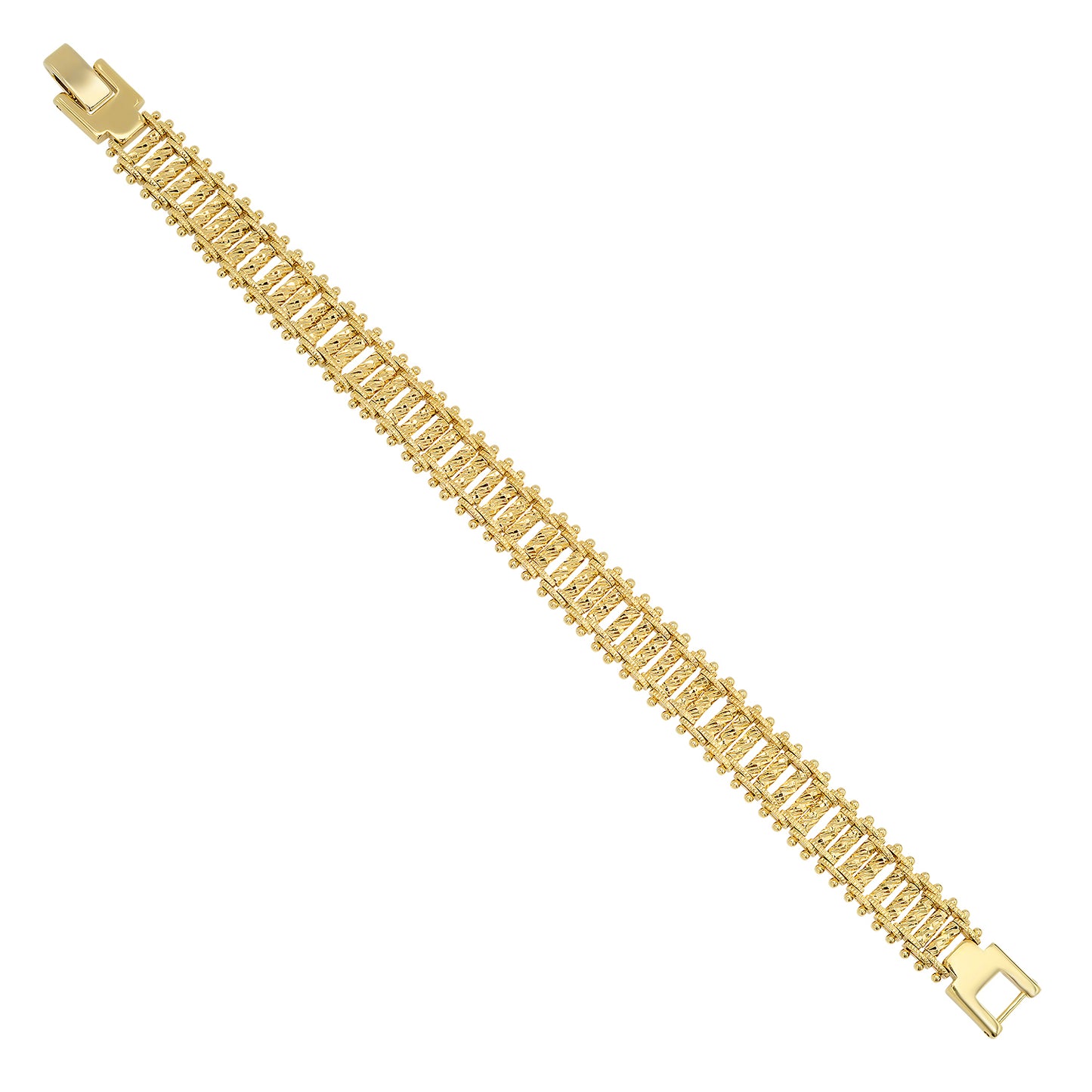 Gold Plated Diamond-Cut Swirl Links In Ladder Style Bracelet + Jewelry Polishing Cloth (SKU: GL-LB56H)
