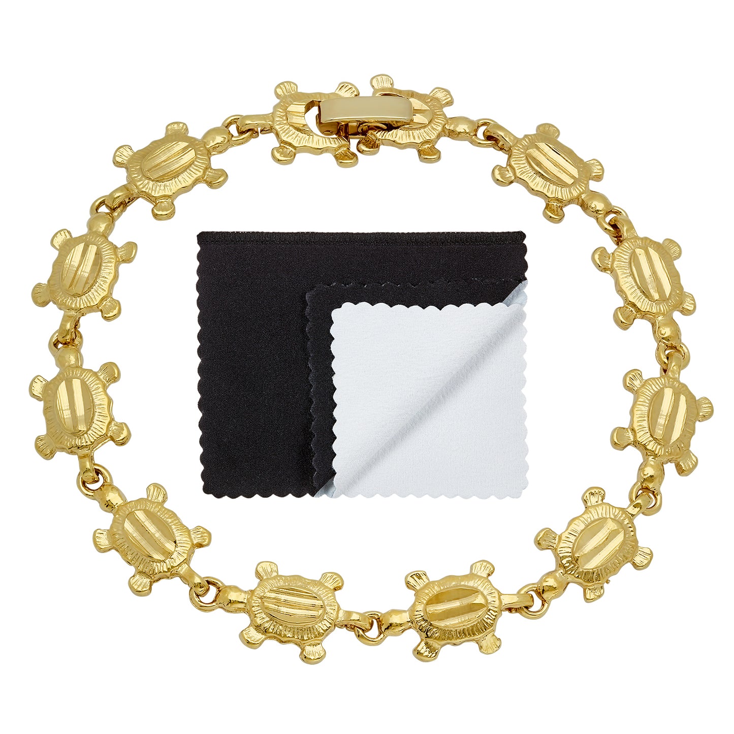 Gold Plated 9mm Turtle Link Bracelet + Jewelry Polishing Cloth (SKU: GL-LB62)