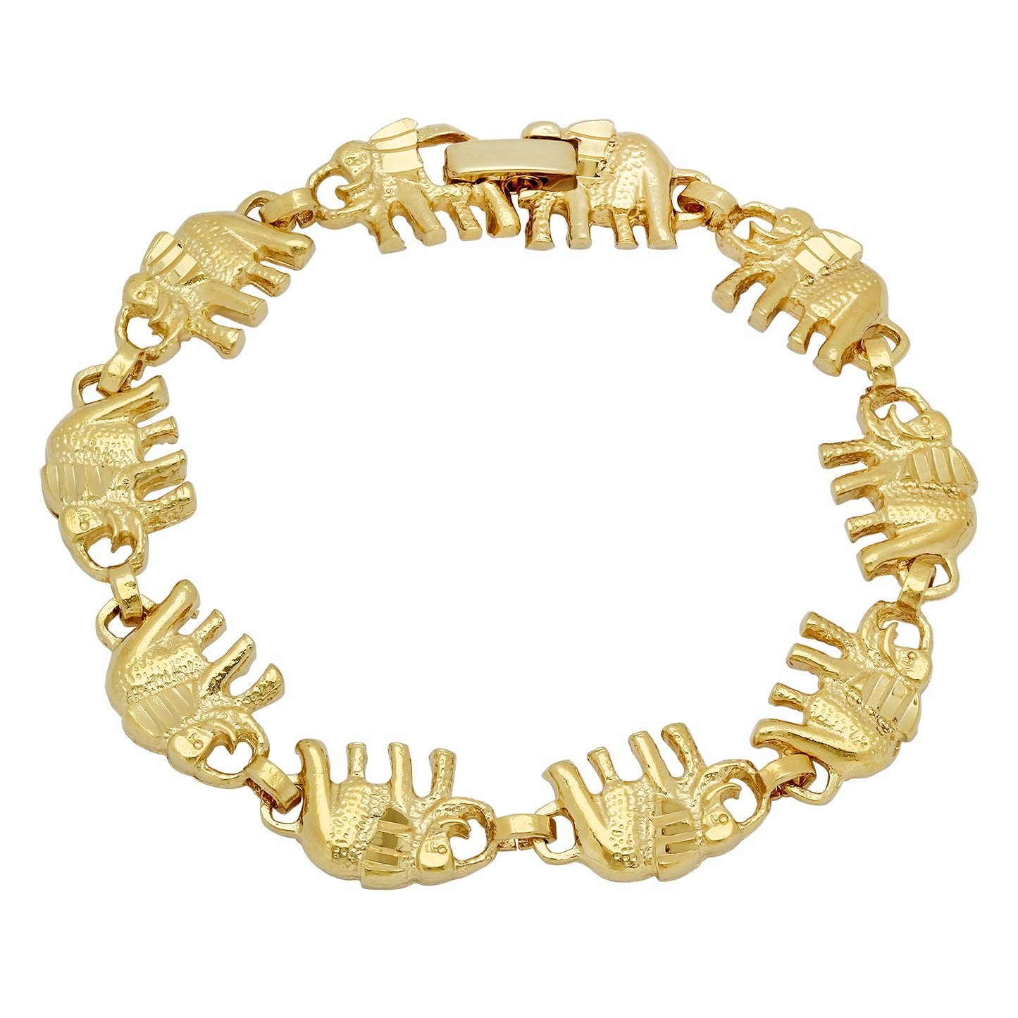 Gold Plated 10mm Elephant Link Bracelet + Jewelry Polishing Cloth (SKU: GL-LB66)
