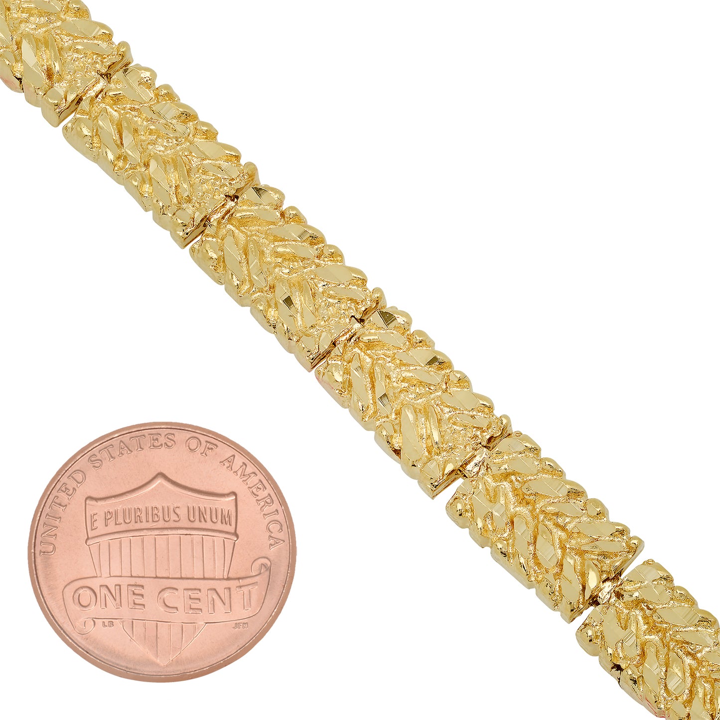 Gold Plated 7mm Wide Nugget Pattern Link Bracelet + Jewelry Polishing Cloth (SKU: GL-LB68)
