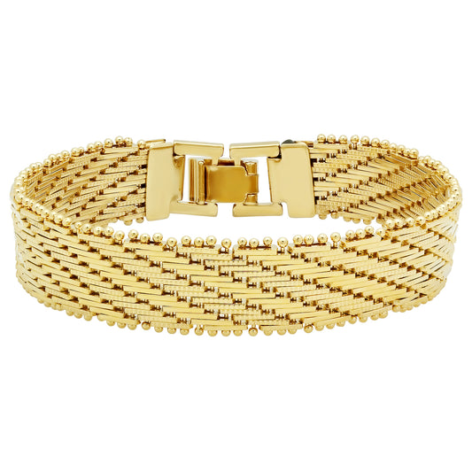 Gold Plated Bracelet of Bar Links In Diagonal Pattern