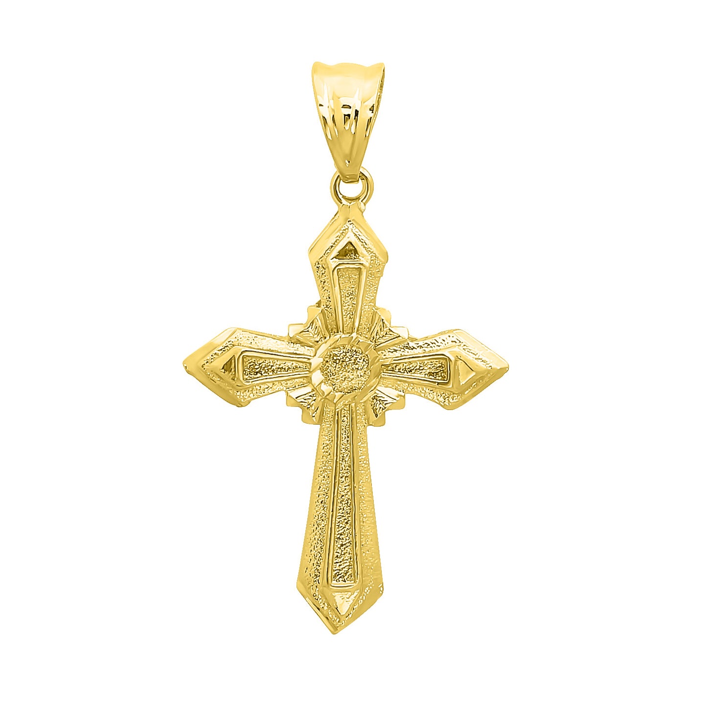 Large 14K Gold Heavy Plated Natal Cross Pendant + Chain Necklace Choose Style (Rope, Figaro, or Curb) Set