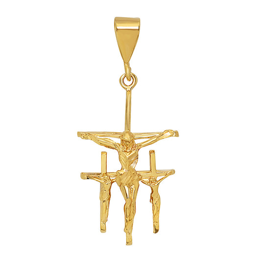 Large 14K Gold Heavy Plated Triple Crucifix 3D Cross Pendant + Chain Necklace Choose Style (Rope, Figaro, or Curb) Set