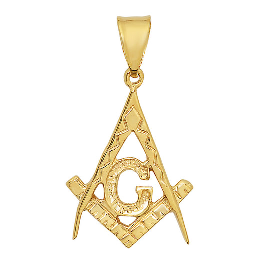 14k Gold Heavy Plated Large Masonic Freemasonry Pendant + Chain Necklace Choose Style (Rope, Figaro, or Curb) Set