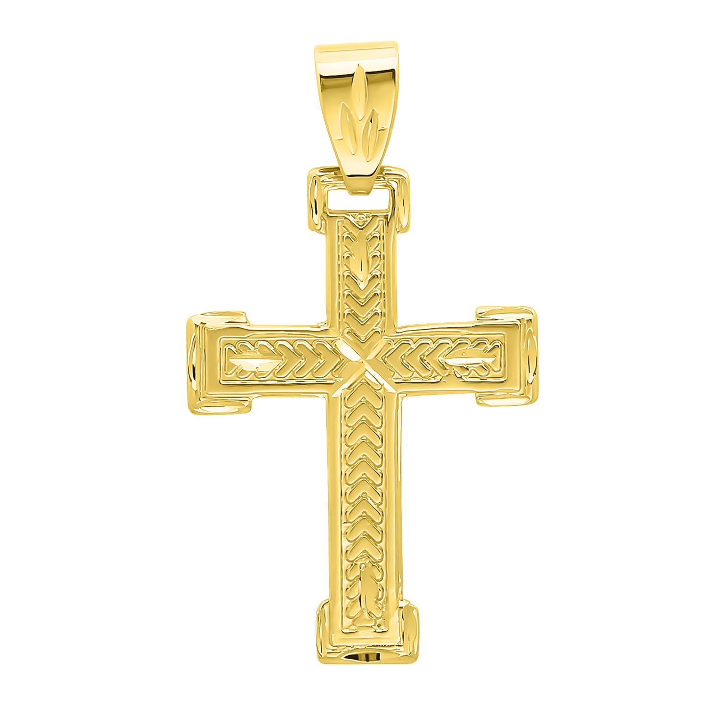 Men's 14k Gold Heavy Plated Cross Pendant + Chain Necklace Choose Style (Rope, Figaro, or Curb) Set - Premium Gift Box