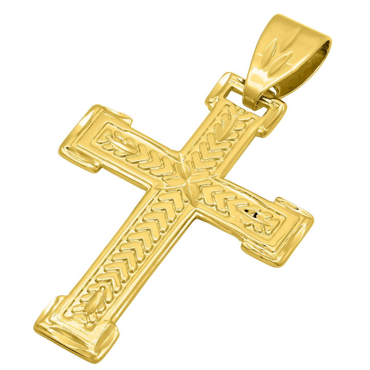 14k Gold Heavy Plated Inlay Cross Pendant + Chain Necklace Choose Style (Rope, Figaro, or Curb) Set