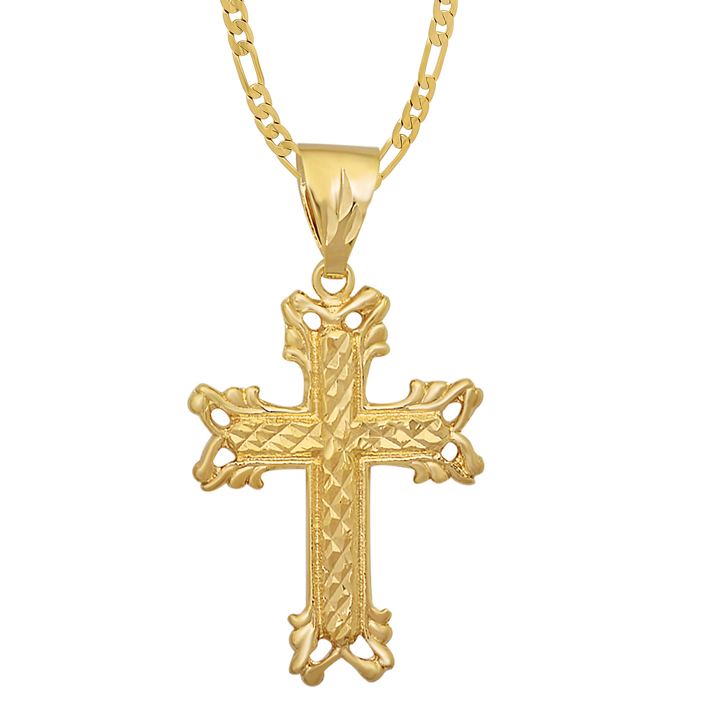 14k Gold Heavy Plated Diamond-Pattern Maltese Cross Pendant + Chain Necklace Choose Style (Rope, Figaro, or Curb) Set