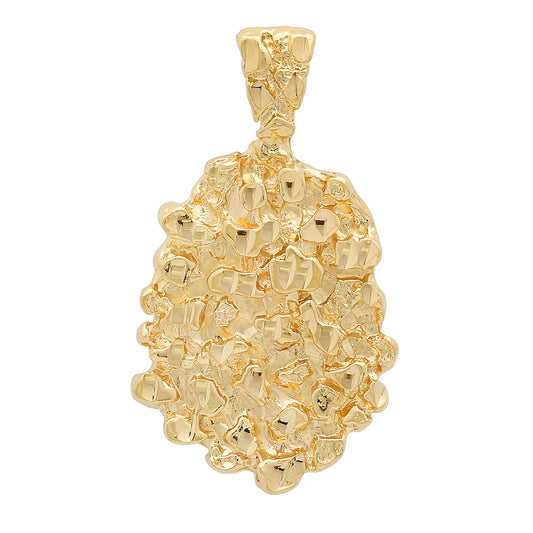 14K Gold Heavy Plated Chunkly Nugget Cut Medallion Charm Pendant + Chain Necklace Choose Style (Rope, Figaro, or Curb) Set & Length