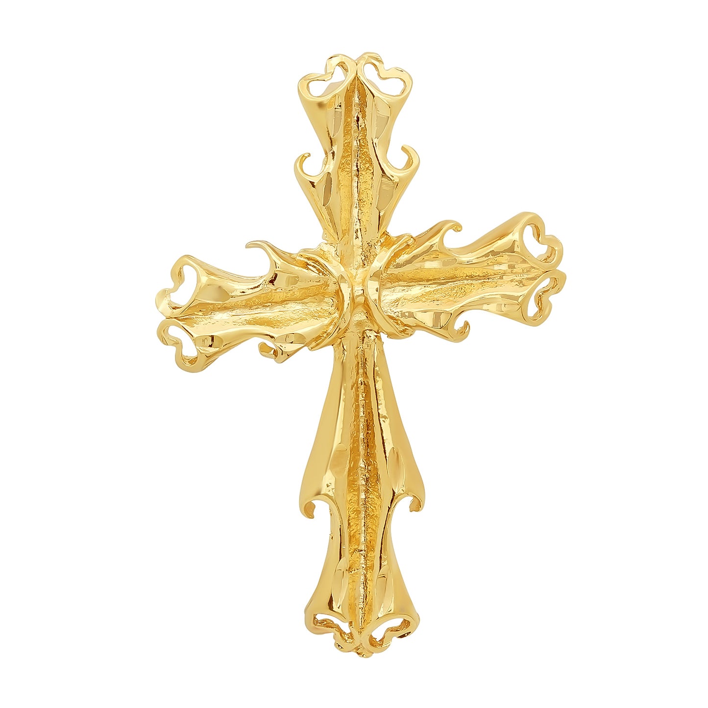 Large 34mm x 48mm 14k Gold Plated Splayed Open Fancy Cross Pendant,