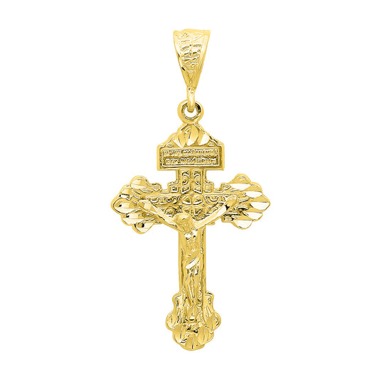 Large 14k Gold Heavy Plated INRI Titulus Cross Crucifix Pendant + Chain Necklace Choose Style (Rope, Figaro, or Curb) Set