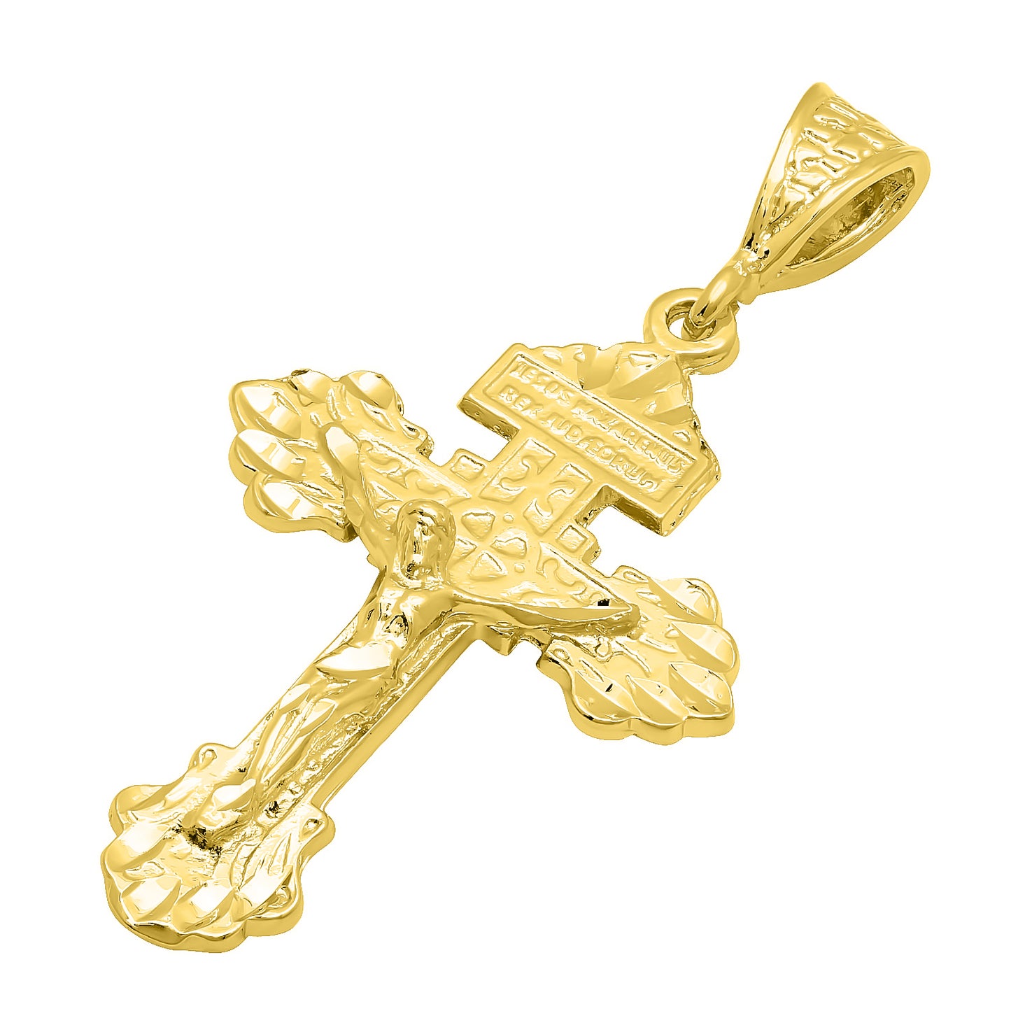 14k Gold Heavy Plated Titulus Cross Crucifix Pendant - Choose Chain Style Set- Rope, Curb or Figaro