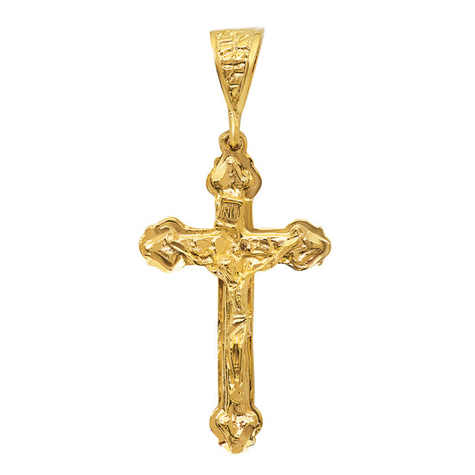 Men's 14k Gold Heavy Plated Budded Trefoil Crucifix Crucifix Cross Pendant + Chain Necklace Choose Style (Rope, Figaro, or Curb) Set - Premium Gift Box