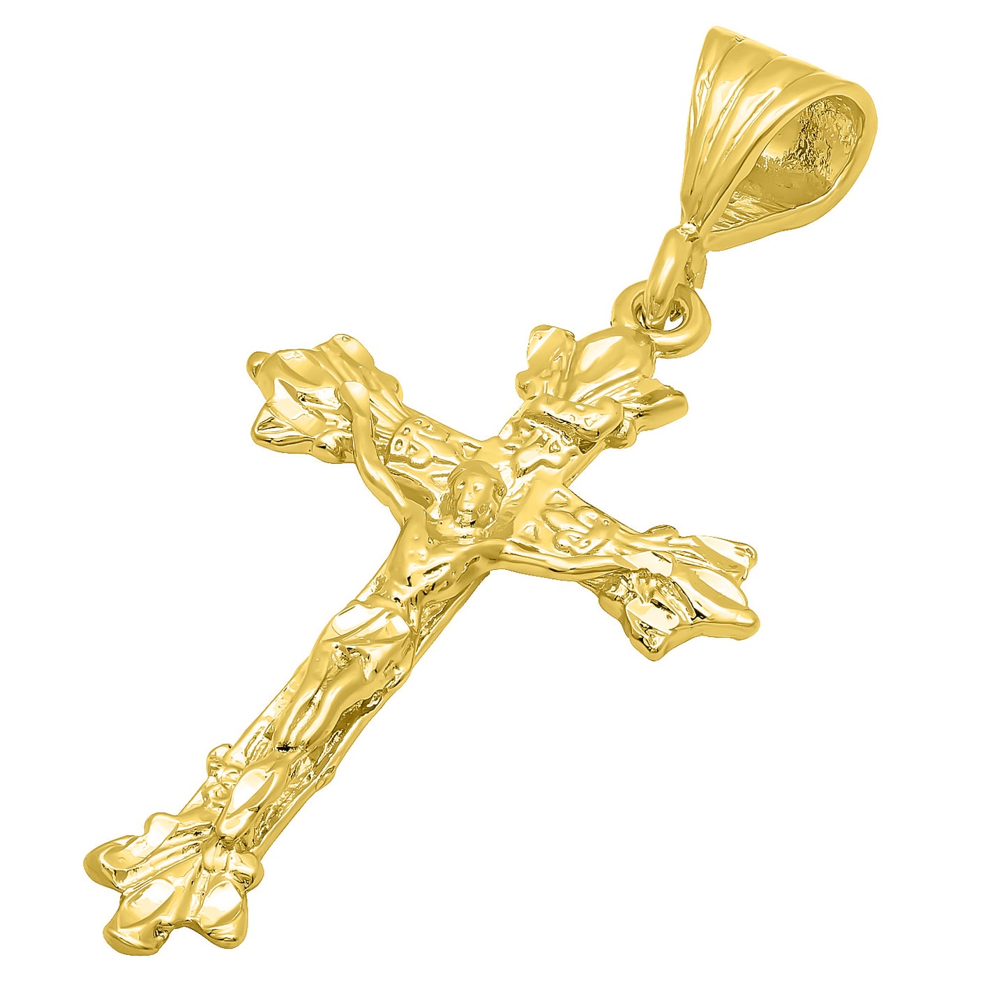 14k Gold Heavy Plated Fleur-De-Lis Trefoil Crucifix Pendant + Chain Necklace Choose Style (Rope, Figaro, or Curb) Set