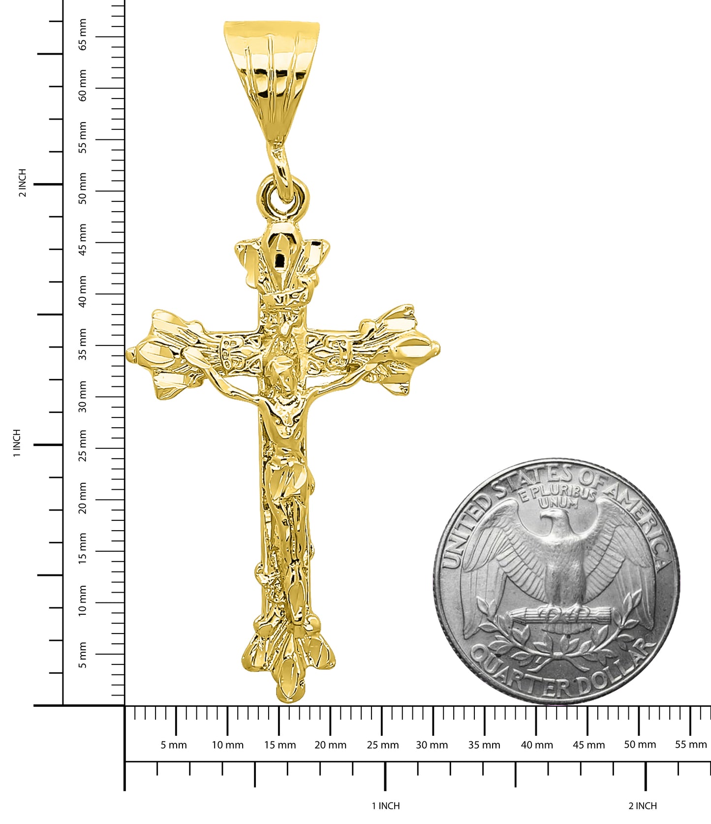 14k Gold Heavy Plated Fleur-De-Lis Trefoil Crucifix Pendant + Chain Necklace Choose Style (Rope, Figaro, or Curb) Set