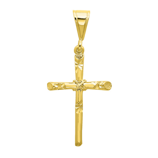 Men's 14k Gold Plated Diamond-Cut Rope Axis Cross Pendant