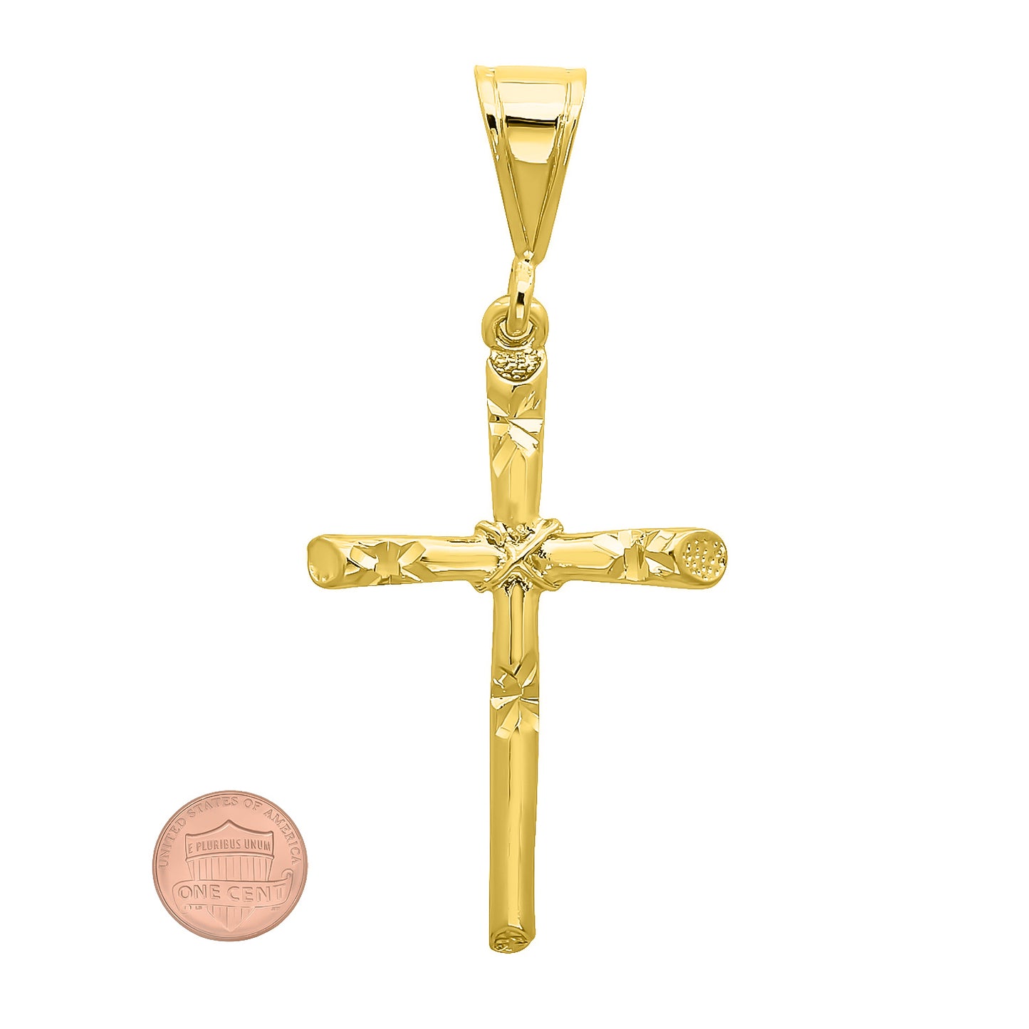 Men's 14k Gold Plated Diamond-Cut Rope Axis Cross Pendant