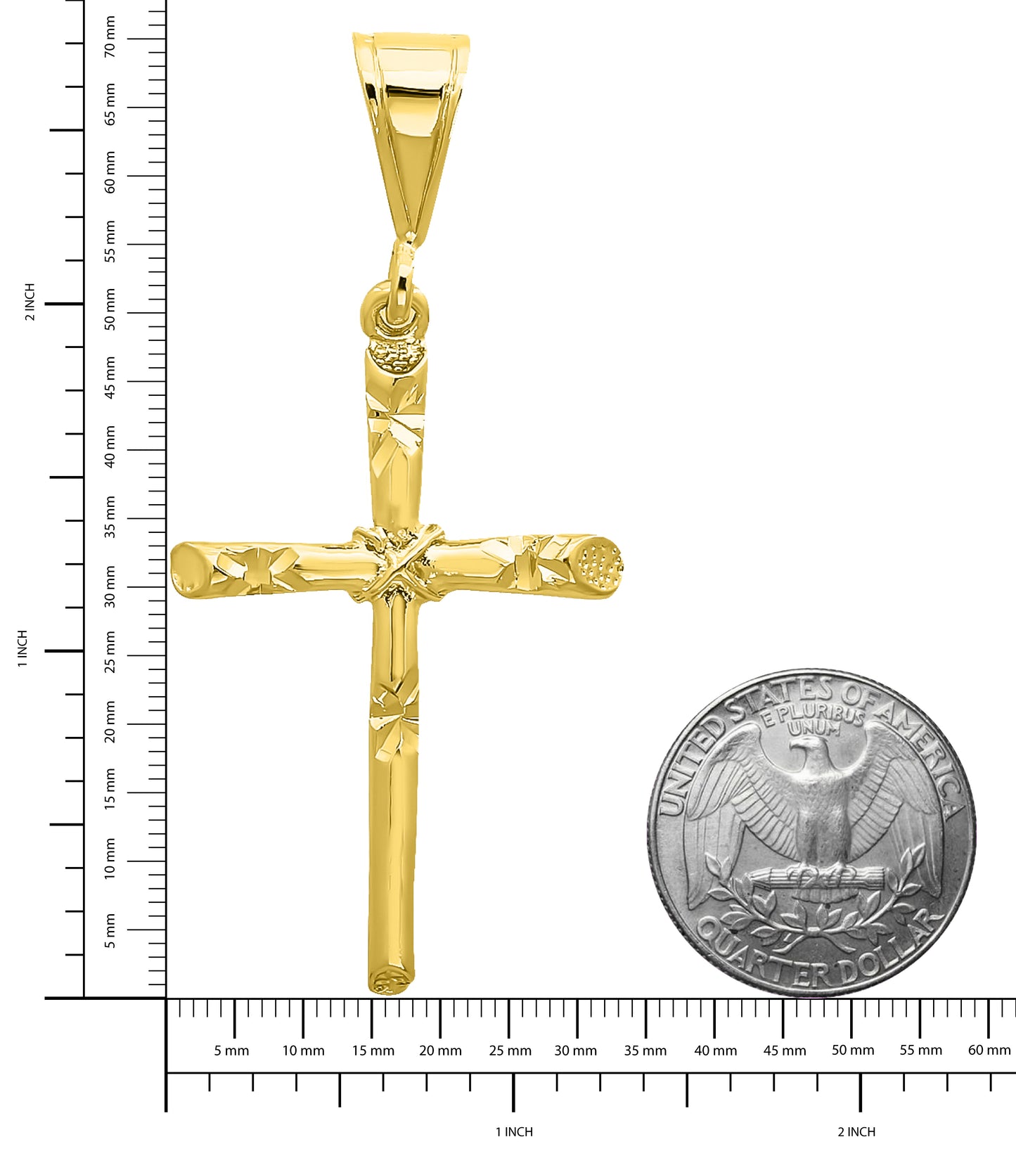 Men's 14k Gold Plated Diamond-Cut Rope Axis Cross Pendant