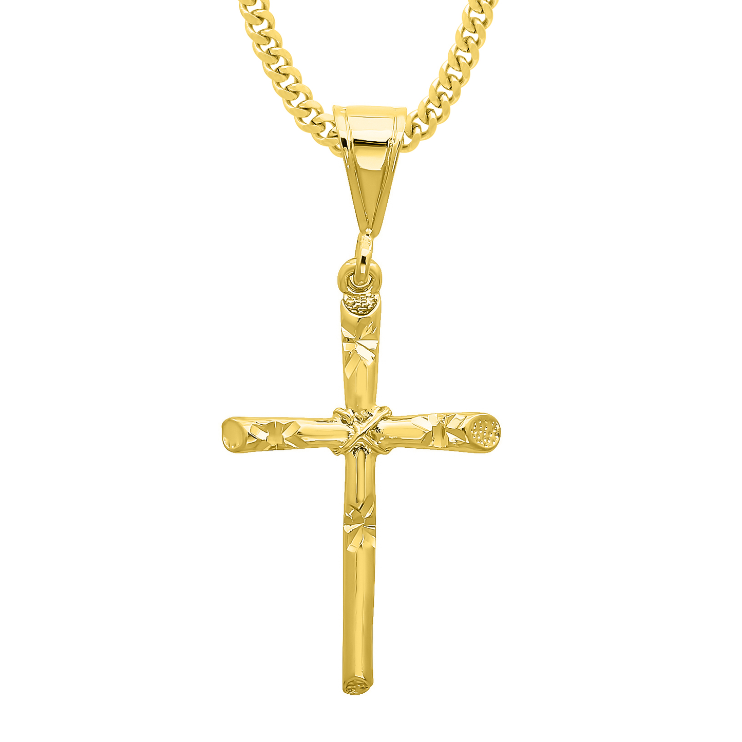 14k Gold Heavy Plated Diamond-Cut Rope Axis Cross Pendant + Chain Necklace Choose Style (Rope, Figaro, or Curb) Set