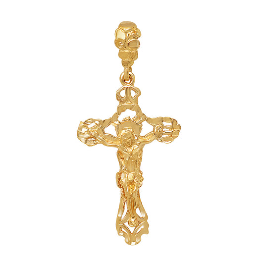 Large 14k Gold Heavy Plated Baroque Passion Crucifix Pendant + Chain Necklace Choose Style (Rope, Figaro, or Curb) Set