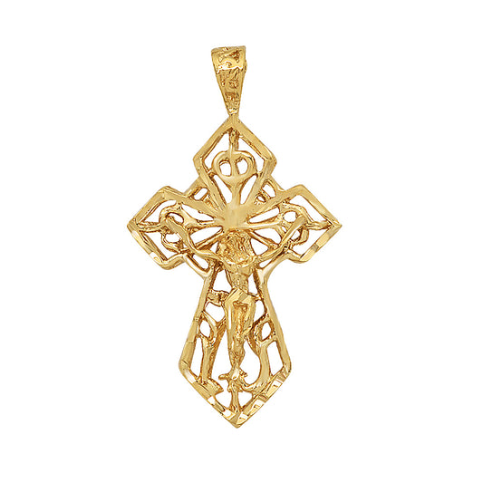 Large 14k Gold Heavy Plated Ornate Irish Celtic Crucifix Pendant + Chain Necklace Choose Style (Rope, Figaro, or Curb) Set