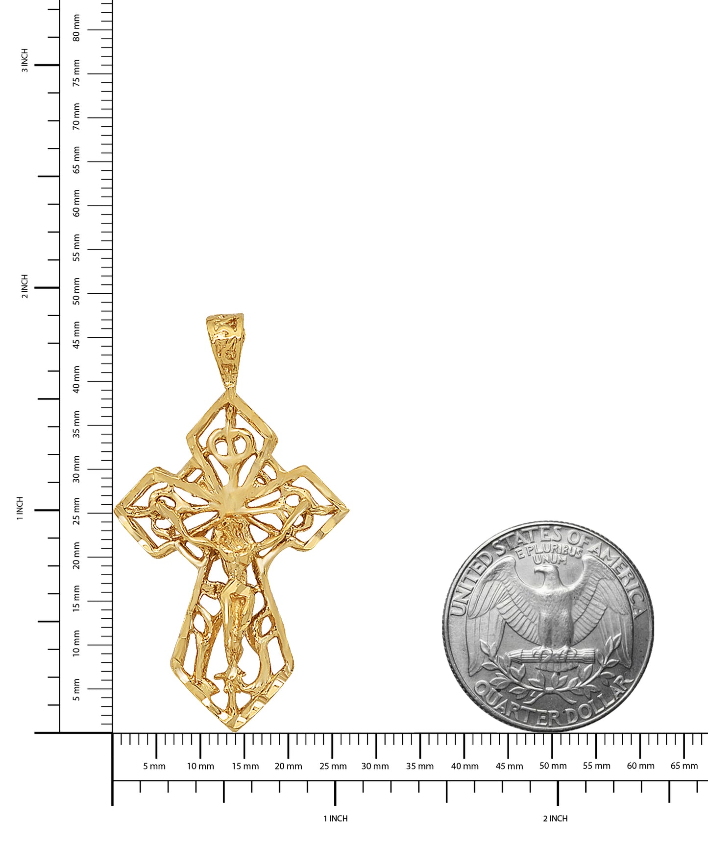 Large 14k Gold Heavy Plated Ornate Irish Celtic Crucifix Pendant + Chain Necklace Choose Style (Rope, Figaro, or Curb) Set